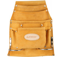 Сумка поясная STAYER PROFESSIONAL для инструментов, кожаная, 10 карманов, 2 скобы
