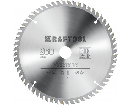 KRAFTOOL Precision, 260 х 30 мм, 60Т, пильный диск по дереву (36952-260-30)