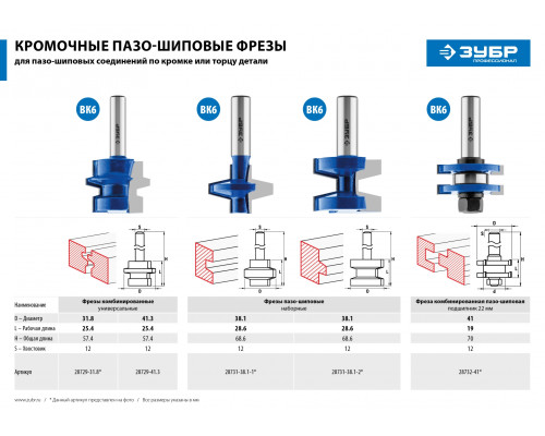 ЗУБР 41x19мм, хвостовик 12мм, фреза комбинированная пазо-шиповая