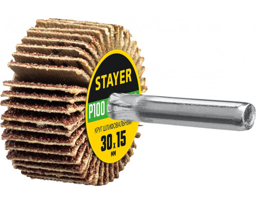 Круг шлифовальный STAYER лепестковый, на шпильке, P100, 30х15 мм