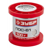 Припой ЗУБР, ПОС 61, проволока, 100г, 2мм
