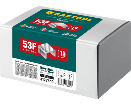 KRAFTOOL 19 мм скобы для степлера плоские тип 53F, 5000 шт