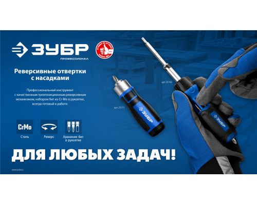 ЗУБР 6 предм., Реверсивная отвертка с насадками (25171)