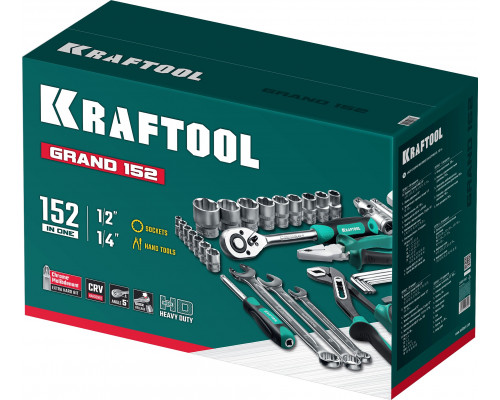 KRAFTOOL GRAND-152, 152 предм., (1/2″+1/4″), Универсальный набор инструмента (27978-H152)