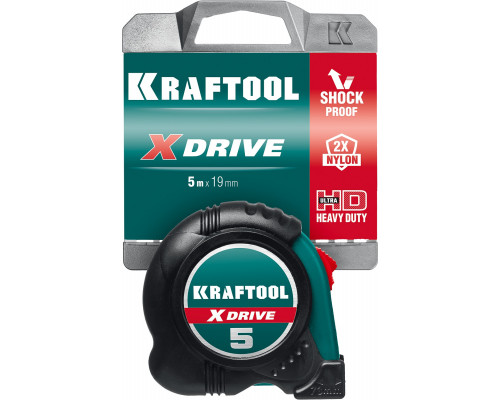 KRAFTOOL X-Drive 5м / 19мм рулетка с ударостойким обрезиненным корпусом