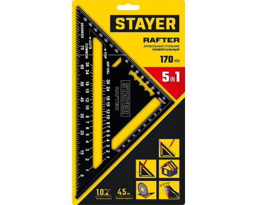 Универсальный кровельный угольник STAYER, 170 мм, 5-в-1, Rafter