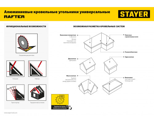 Универсальный кровельный угольник STAYER, 170 мм, 5-в-1, Rafter