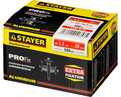 Алюминиевые заклепки Pro-FIX, 3.2 х 20 мм, 500 шт, STAYER Professional