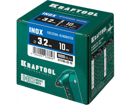 Нержавеющие заклепки Inox, 3.2 х 10 мм, 1000 шт, Kraftool