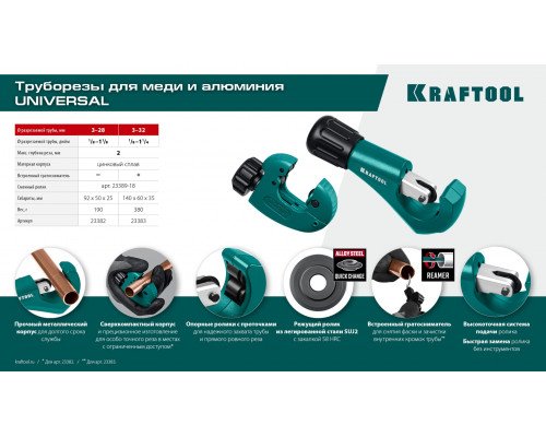 KRAFTOOL Universal-32, 3 - 32 мм, труборез для меди и алюминия (23383)