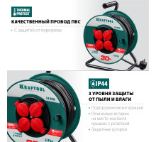 Силовой удлинитель на катушке KRAFTOOL ПВС 3х1.5 30м, 3500Вт IP44, P-315
