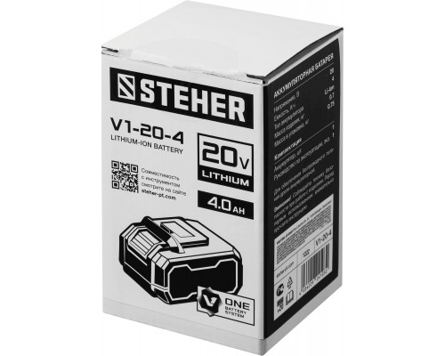 STEHER 20В, Li-Ion, 4 Ач, тип V1, аккумуляторная батарея. V1-20-4