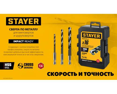 STAYER НЕХ-1/4″, d 3.0 х 84 мм, сверло по металлу для винтовёртов и шуруповертов IMPACT READY (29603-3)