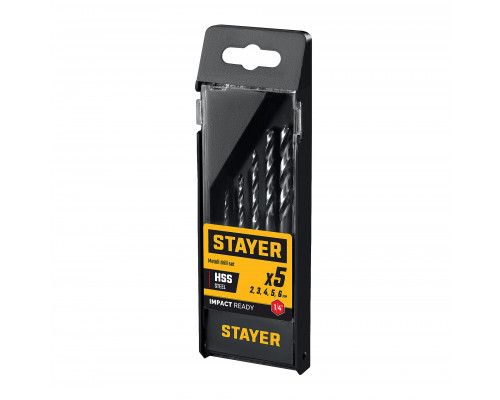 STAYER НЕХ-1/4″, 5 шт, набор сверл по металлу для винтовёртов и шуруповертов IMPACT READY (29603-H5)