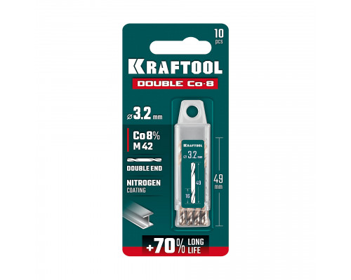 KRAFTOOL DOUBLE Сo-8 3.2х49мм, Сверло двухстороннее по металлу, сталь M42(+8%Co), класс А (29654-3.2-10)