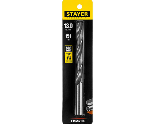 STAYER PROFI 13.0х151мм, Сверло по металлу HSS-R, быстрорежущая сталь М2(S6-5-2)