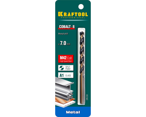 KRAFTOOL COBALT 7.0 х109мм, Сверло по металлу HSS-Co(8%) , сталь М42(S2-10-1-8)