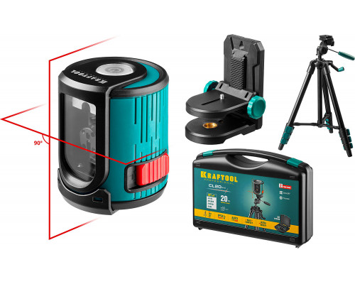 KRAFTOOL CL 20 #4 нивелир лазерный, 20 м, IP54, точн. +/-0,2 мм/м, держатель, штатив, в кейcе