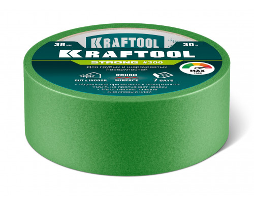 KRAFTOOL #300 Strong 38 мм х 30 м, для грубых и шероховатых поверхностей, малярная лента (12103-38)