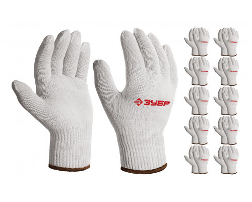 ЗУБР ОПТИМА, L-XL, х/б перчатки без покрытия, 10 класс, 10 пар (11446-XL10)