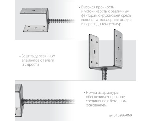 Основание столба ЗУБР U-образное, 61х120х60мм, ОС-U