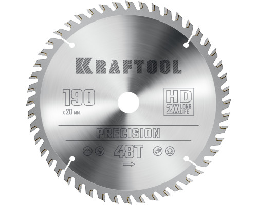 KRAFTOOL Precision, 190 х 20 мм, 48Т, пильный диск по дереву (36952-190-20)