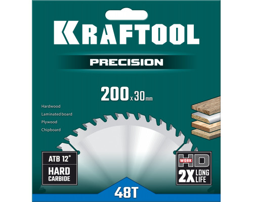 KRAFTOOL Precision, 200 х 30 мм, 48Т, пильный диск по дереву (36952-200-30)