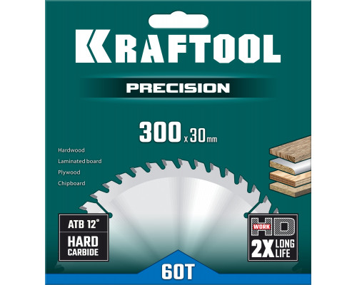 KRAFTOOL Precision, 300 х 30 мм, 60Т, пильный диск по дереву (36952-300-30)