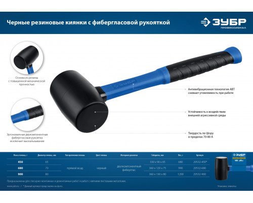 Чёрная резиновая киянка ЗУБР Профессионал 680 г