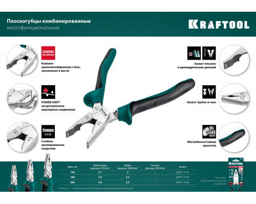KRAFTOOL плоскогубцы комбинированые, 180 мм
