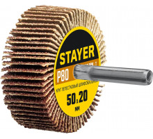 Круг шлифовальный STAYER лепестковый, на шпильке, P80, 50х20 мм