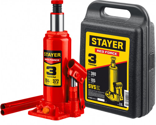 STAYER RED FORCE 3т 194-375мм домкрат бутылочный гидравлический в кейсе