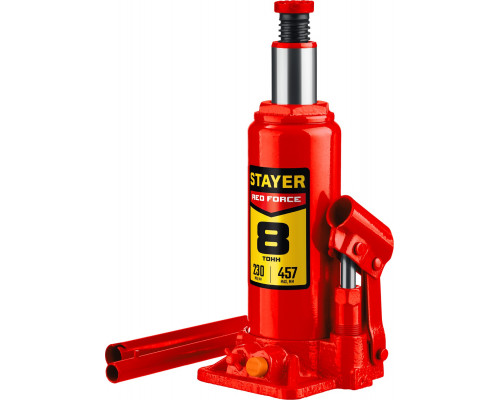 STAYER RED FORCE 8т 230-457мм домкрат бутылочный гидравлический