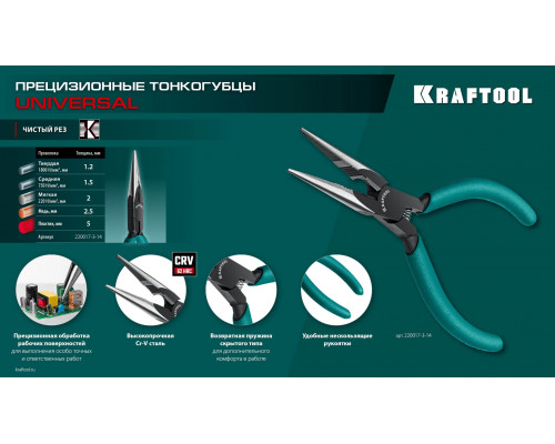 KRAFTOOL Kraft Mini, 140 мм, прецизионные тонкогубцы (220017-3-14)