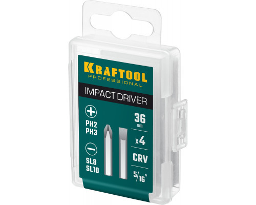 Биты для ударной отвертки 4 шт 36 мм, KRAFTOOL