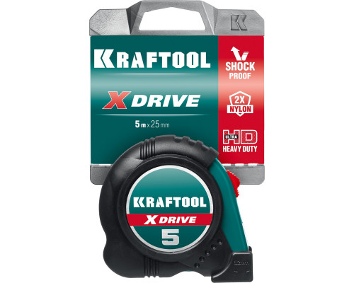 KRAFTOOL X-Drive 5м / 25мм рулетка с ударостойким обрезиненным корпусом