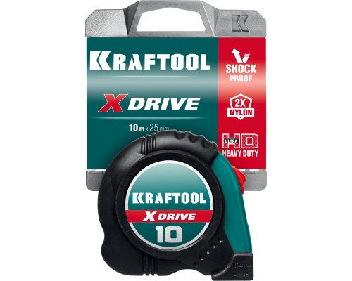 KRAFTOOL X-Drive 10м / 25мм рулетка с ударостойким обрезиненным корпусом