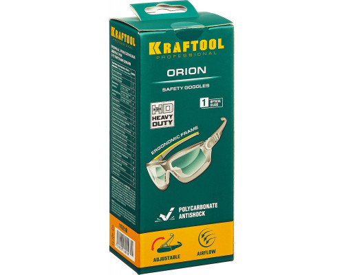 Защитные прозрачные антибликовые очки KRAFTOOL ORION, открытого типа с непрямой вентиляцией