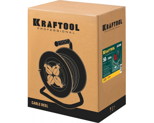 Силовой удлинитель на катушке KRAFTOOL ПВС 3х1.5 50м, 3500Вт IP44, P-315