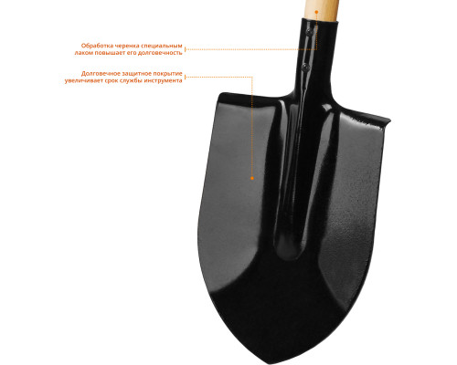 Лопата штыковая, деревянный черенок, GRINDA