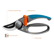 Плоскостной секатор GRINDA PROLine P-57 210 мм с двухкомпонентными эргономичными рукоятками с эфесом