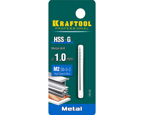KRAFTOOL HSS-G 1.0 х40мм, Сверло по металлу HSS-G, сталь М2(S6-5-2)