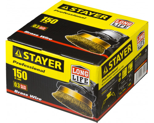 STAYER ″PROFESSIONAL″. Щетка чашечная для УШМ, витая стальная латунированная проволока 0,3мм, 150ммхМ14