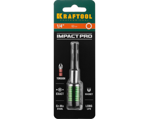Адаптер KRAFTOOL ″PRO″ Impact Pro для бит, для ударных шуруповертов, хвостовик E 1/4″, торсионный, 60мм