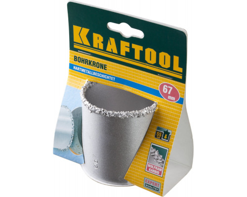 Коронка KRAFTOOL кольцевая с напылением из карбида вольфрама, 67мм