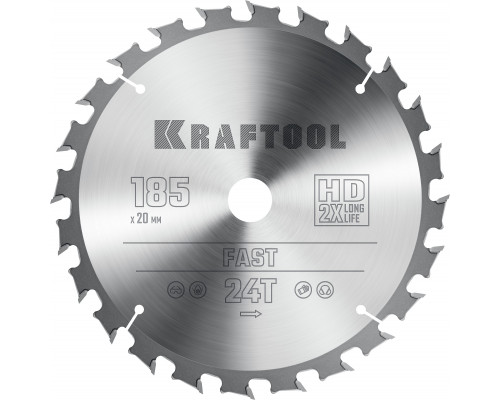 KRAFTOOL Fast, 185 х 20 мм, 24Т, пильный диск по дереву (36950-185-20)