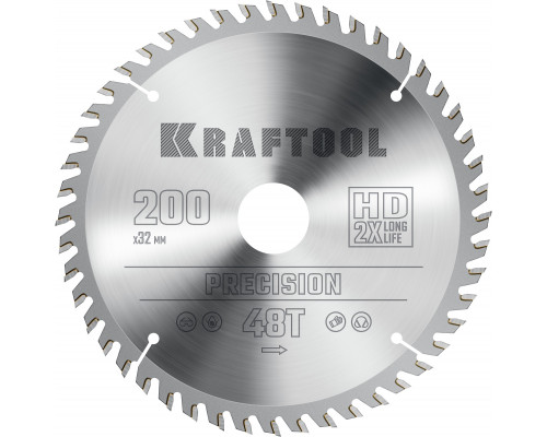 KRAFTOOL Precision, 200 х 32 мм, 48Т, пильный диск по дереву (36952-200-32)