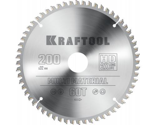 KRAFTOOL Multi Material, 200 х 32 мм, 60Т, пильный диск по алюминию (36953-200-32)