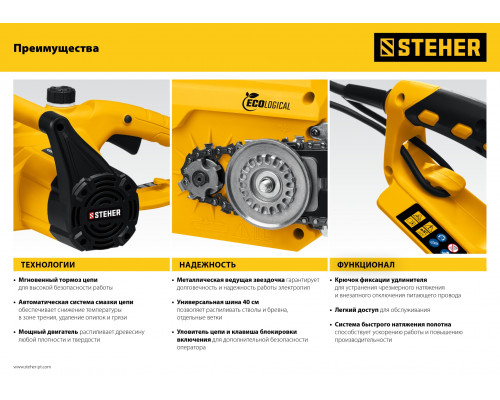 STEHER 2000 Вт, 40 см шина, пила цепная электрическая