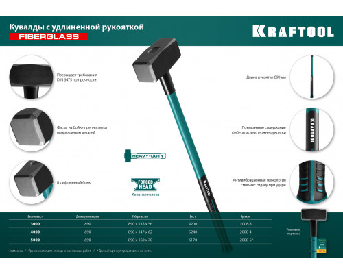 KRAFTOOL Fiberglass 5 кг кувалда с фиберглассовой удлинённой рукояткой
